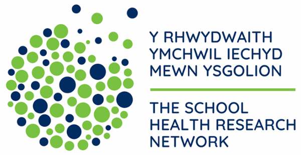 Logo y Rhwydwaith Ymchwil Iechyd Ysgolion, sydd hefyd yn cael ei alw’n SHRN