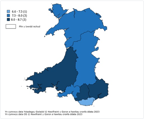 canran y cleifion cofrestredig 17+ oed sydd â diabetes yng Nghymru, yn ôl Bwrdd Iechyd